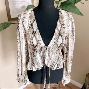 Snakeskin Tie Front Cardigan Wrap Top